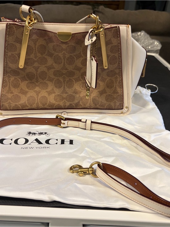 Coach Dreamer bag Handbags - Coach Dreamer Brown Signature Satchel with Cream Trim and Gold Hardware